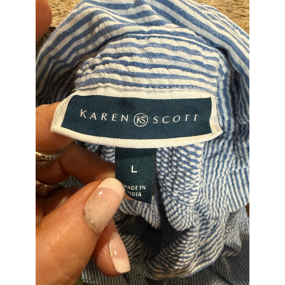 Women's Karen Scott Blue White Striped Shirtdress L - Picture 7 of 9